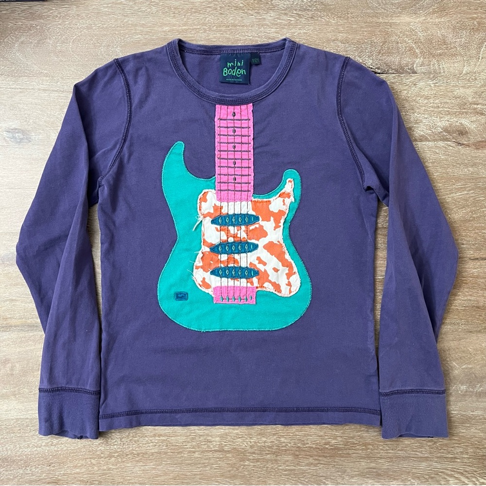 Mini Boden Purple Guitar Long Sleeve T-Shirt Size 11-12 Years